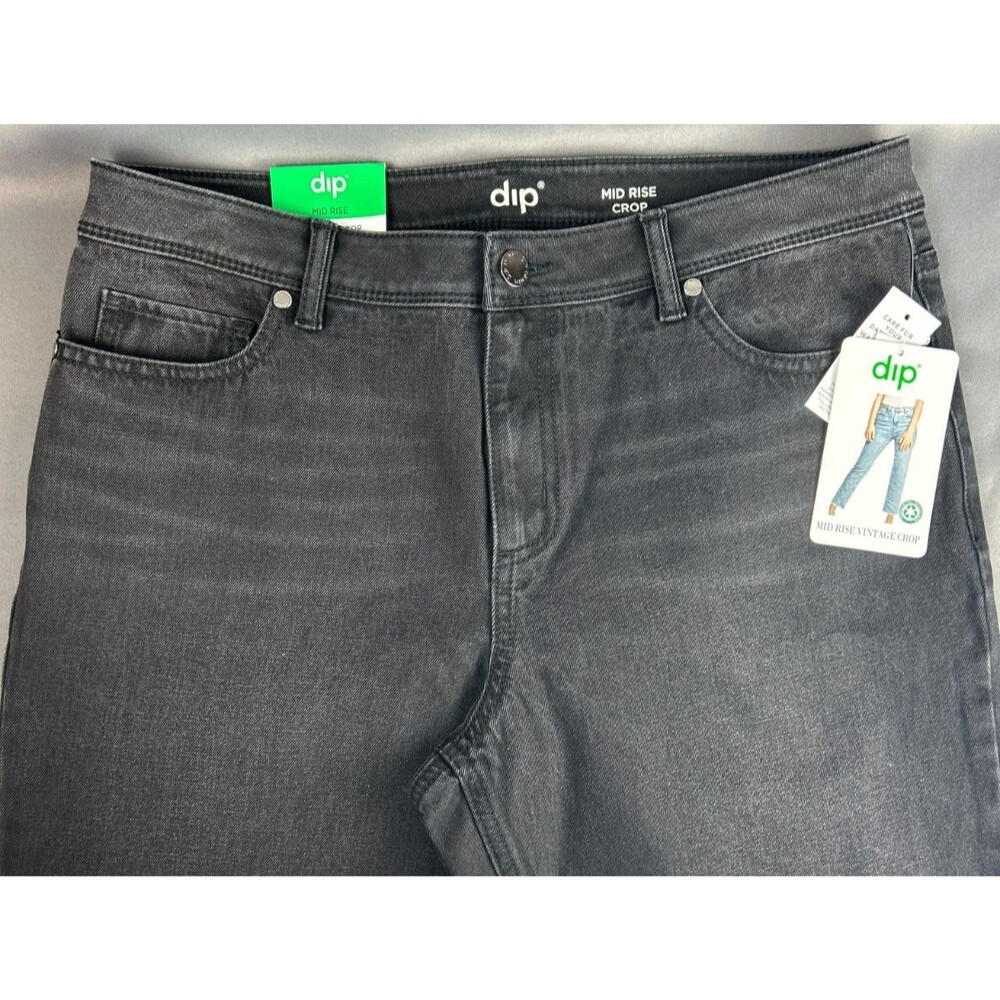 DIP Mid Rise Vintage Crop Black Raw Hem Jeans NWT Size 10 - Picture 3 of 16